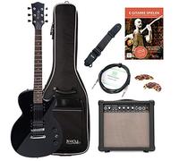 Rocktile L-100 BL Guitarra Eléctrica negra Starter Set - Modelo Single Cut - Cuerpo: tilo - 2x pastillas Humbucker - incluye amplificador, funda, cable, púas, correa y escuela - Negro