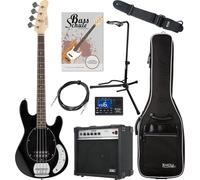 Rocktile MB-4 BK Set Super de Bajo Eléctrico - Cuerpo: Tilo, Mástil: Arce - 2 Single Coil Pickups en formato Humbucker - Incluye Amp, Funda, Afinador, Correa, Soporte, Cable y Escuela - Negro