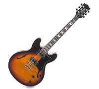 Rocktile Pro HB100-SB Guitarra Eléctrica Vintage Sunburst, Modelo: HB100-SB | Cuerpo: arce semi-hollow con bloque central, Tapa flameada, 2 agujeros en F, Mástil: arce set-in, 2 pastillas Humbucker, 4 cm