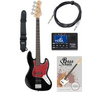 Rocktile Pro JB-30BK 70's Deluxe Set de Bajo Eléctrico - Bajo Estilo Jazz - Cuerpo: Álamo - Mástil: Arce - 2 Pastillas Single-Coil - Incluye Correa, Cable, Afinador y Escuela de Bajo - Negro