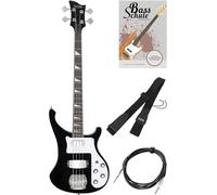 Rocktile Pro RB-400B Blackbird E-Bass Set - Bajo eléctrico Longscale con 2 pickups y control independiente de volumen y tono - incluye correa para guitarra, cable y escuela de bajo - negro
