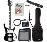 Rocktile Pro RB-400B Blackbird E-Bass Super Set - Bajo eléctrico de 4 cuerdas Longscale - Incluye amplificador, funda, afinador, correa, soporte, cable y escuela - negro
