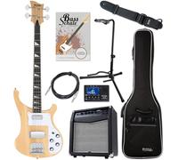 Rocktile Pro RB-400N Lumberjack Bajo Eléctrico Super Set - Bajo Eléctrico Longscale de 4 Cuerdas - Incluye Amp, Funda, Afinador, Correa, Soporte, Cable y Escuela - natural