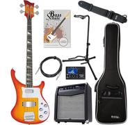 Rocktile Pro RB-400R Redneck Bajo Eléctrico Super Set - Bajo Eléctrico Longscale de 4 Cuerdas - Incluye Amp, Funda, Afinador, Correa, Soporte, Cable y Escuela - Sunburst