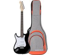 Rocktile Pro ST3 BK RW E-Guitarra para zurdos - Set completo para principiantes con gigbag de 3 bolsillos exteriores y correas de mochila - Color negro.