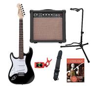 Rocktile Pro ST3 BK RW L Set de Guitarra Eléctrica para Zurdos - Guitarra Eléctrica para Principiantes - Amplificador, Soporte, Escuela, Afinador Clip y Correa - Modelo para Zurdo Principiante