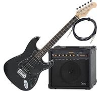 Rocktile Pro ST60-BK Guitarra Eléctrica All Black Set AK30A, Cuerpo: Caoba