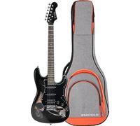 Rocktile Pro ST60-SK Guitarra Eléctrica Set con Funda Skull - Rocktile Classic-Series - Cuerpo: Tilo - 1 Humbucker/ 2 Single Coil Pickups - Diapasón de Palisandro - Tremolo - incluye funda - Negro