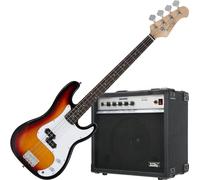 Rocktile Puncher E-Bass Sunburst Set (Preci-Style E-Bass, hardware cromada, 22 trastes, incl. amplificador de bajo) Sunburst