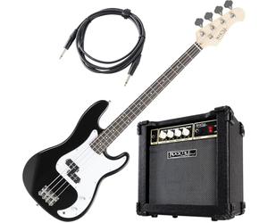 Rocktile Puncher Preci Style E-Bass Jaco Set - Bajo eléctrico de 4 cuerdas - pastilla dividida - 22 trastes - combo amplificador de 15 vatios - cable de 3 m - negro