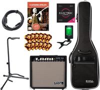 Rocktile Set Inicio 8 Piezas Guitarra Eléctrica: Amplificador 30W, Funda, Afinador, Soporte, Escuela con CD/DVD, Cable, Cuerdas Repuesto y 12 Púas.