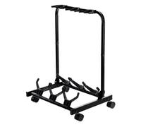 ROCKTILE Soporte Multistand 3 Guitarras con Ruedas para E/A-Guitarra | Compatible con E-Guitarra, guitarra acústica, bajo eléctrico, bajo acústico, etc., 4 ruedas móviles, 2 ruedas bloqueables