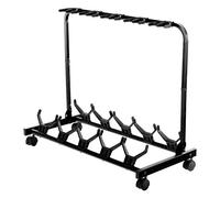 ROCKTILE Soporte Multistand 5 guitarras: clásico, acústica, eléctrica, bajo. Plegable, con ruedas, ideal para múltiples instrumentos de cuerda.