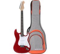 Rocktile Sphere Classic Guitarra Eléctrica Roja - Cuerpo de Tilo, 3 Pastillas Single Coil, 21 Trastes, Diapasón de Engineering Wood. Ideal para principiantes. Incluye funda.