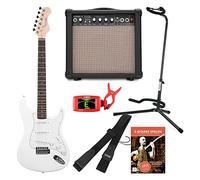 Rocktile Sphere Classic White Set De Guitarra Eléctrica (Guitarra Eléctrica en diseño ST con 3 pastillas y tremolo, incluye amplificador, soporte, afinador, correa y cable de guitarra) Blanco