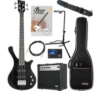 Rocktile TB-4 MBK Traveler Bajo Eléctrico 4 cuerdas viaje, 2 pastillas single coil. Incluye amplificador, funda, afinador, correa, soporte, cable y escuela. Negro Mate.