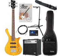 Rocktile TB-4 NHS Traveler E-Bass: bajo eléctrico 4 cuerdas viaje, 2 pastillas single coil. Incluye amplificador, funda, afinador, correa, soporte, cable y escuela. Color Natural Honey Stain.