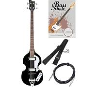 Rocktile VB-2 “Black Magic” Vintage Beatbass Set de Bajo Eléctrico - Hollow Body en diseño Violinbass con 2 Humbucker Pickups - incluye correa para guitarra, cable y escuela de bajo eléctrico - Negro