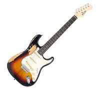 Rocktile Vinstage ST-BBSB Guitarra Eléctrica - Guitarra Relic en Estilo Aged - Cuerpo: Fresno - Mástil: Arce - Diapasón: Laurel - 3x Single Coil Pickup - Hardware Vintage - Sunburst
