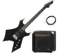 Rocktile Warhead Set Guitarra Eléctrica AK20GR: cuerpo tilo, diapasón madera dura, incluye combo amplificador 60W y cable 3m. Ideal rock, metal y más. Color negro.