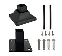 Rockwill Brida de acero resistente para postes cuadrados de 5 cm, incluye 1 base, 1 cubierta entrelazada, 4 pernos de anclaje, 4 tornillos autorroscantes, 1 barra de tapicería