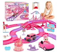 ROCKY&CHAO Hipódromo de carreras para niños 248 piezas con muñeca, juegos de pista flexible, coches de juguete autopista a partir de 3, 4, 5, 6 años, niña para niños, regalo (rosa a)