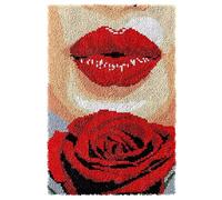 ROCKY&CHAO Juego de alfombras con ganchos, ganchos para hacer alfombras, para adultos, niños, juego de punto de cruz, alfombras, decoración del hogar, 60 x 40 cm (labios rojos)