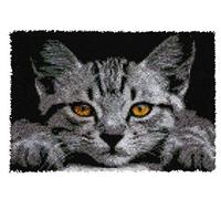 ROCKY&CHAO Juego de alfombras con ganchos, ganchos para hacer alfombras para adultos y niños, juego de punto de cruz, decoración del hogar, 50 x 38 cm (gato negro)