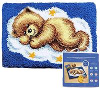 ROCKY&CHAO Kit de Alfombras con Gancho de Pestillo 3D Latch Hook Manualidades Kits DIY Kit de Punto de Cruz Fabricación para Adultos Niños Decoración del Hogar 60x40cm(Oso durmiente)