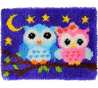 ROCKY&CHAO Kit de gancho de pestillo para adultos y niños, patrón de búhos, 50 x 38 cm, kits completos de manualidades para hacer alfombras con hilo, lona y aguja de ganchillo, kits de manualidades