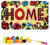 ROCKY&CHAO Kit de gancho de pestillo para adultos y niños, patrón de flores, 60 x 40 cm, kits completos de manualidades para hacer alfombras con hilo, lona y aguja de ganchillo, kits de manualidades