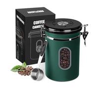 ROCKY&CHAO Lata de café hermética de acero inoxidable de 1,8 l, recipiente con ventana en el lateral, para 600 g de té, frutos secos, cacao, permanecer fresco y prolongado (verde)