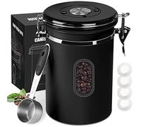 ROCKY&CHAO Lata de café hermética de acero inoxidable de 2,8 l, recipiente con ventana en el lateral, 1 kg, para té, frutos secos, cacao, conservación más larga y fresca
