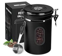 ROCKY&CHAO Recipiente hermético para café de acero inoxidable 304 para granos de café, frutos secos y azúcar con 1 cuchara medidora de 30 ml (negro)