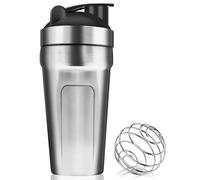 ROCKY&CHAO Shaker - Batido de proteínas (900 ml, acero inoxidable, con bola, para proteínas, dieta y fitness, con tapa, acero inoxidable)