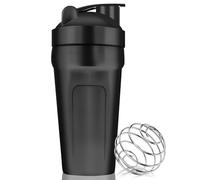 ROCKY&CHAO Shaker - Batido de proteínas (900 ml, acero inoxidable, vaso con bola, para proteínas, dieta y fitness, incluye tapa, negro)