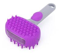 Rocky Green Cepillo de baño de silicona para mascotas, herramienta de aseo y masaje 2 en 1 para perros y gatos, cerdas suaves impermeables con eliminación de pelo durante el baño (morado)