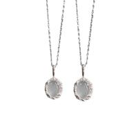 Rocky Green Juego de 2 collares de calcedonia blanca de plata 925 para mujer, cadenas de clavícula en capas de 50 cm, joyería delicada para el día a día y la noche, regalo de cumpleaños con brillo de