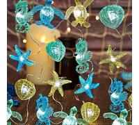 Rocky Green Ocean Beach - Guirnalda de luces marinas para decoración de Navidad de 10 pies, 30 LED, para acuario, concha, caballito de mar, caracola, funciona con pilas, para adornos de árbol de