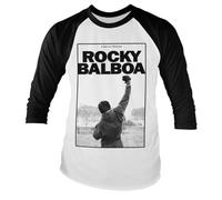 Rocky Licenciado Oficialmente Balboa - It Ain't Over Baseball Manga Larga Camiseta (Blanco/Negro), Large