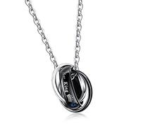 Rockyu Collares de 3 círculos para mujer, chapado en oro de 18 quilates, cadena de acero inoxidable plateado para hombre, anillo con colgante entrelazado, anillos entrelazados grabados en negro