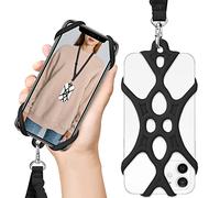 ROCONTRIP Correa para teléfono móvil, teléfono inteligente, universal, funda para teléfono móvil, collar, correa de mano con ranura para tarjeta de identificación para iPhone X 8 7 6 S 6 Plus Galaxy S7 S6 Huawei P10 P9 (negro)