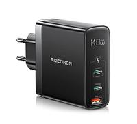 Rocoren 140W Cargador USB C, PD3.1 Cargador Rapido Portatil 3 Puertos GAN Tech Compatible con MacBook Pro 16″, MacBook Air, iPad Pro, Samsung Galaxy, DELL, iPhone, Huawei, Xiaomi, Pixel