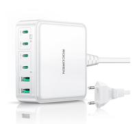 Rocoren 270W Cargador USB C, Estación de Carga GAN 6 Puertos, PD QC PPS Carga Rápida, 100W Portátil Adaptador Cargador Compatible con MacBook Air/Pro, iPhone 16/15/14, iPad, Samsung Galaxy, Huawei