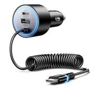 Rocoren Cargador de Coche de 200W con USB-C de Carga Rápida, Súper Rápido para iPhone Pro MAX. Incluye Cable en Espiral Tipo C de 1,6 m para MacBook Pro Air Samsung iPad Pro y Accesorios de Viaje