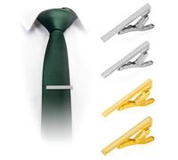 Roctee 4 clips de corbata para hombre, juego de barras de corbata de 1.4 pulgadas para corbatas delgadas, corbata de clip de oro plateado para corbatas cortas, accesorios clásicos de cierre de corbata