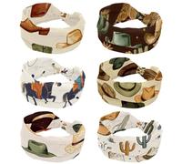 RODAILYCAY 6 diademas elásticas para mujer, bandas elásticas y anchas, suaves para yoga, gorras vaqueras occidentales, botas de cactus, diadema transpirable para correr, deportes, entrenamiento