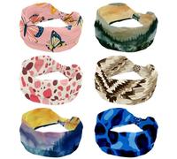 RODAILYCAY 6 paquetes de diademas anchas para yoga, entrenamiento, deporte, turbante de nudo trenzado, envoltura para el cabello, acuarela, paisaje, amanecer, bosque, montañas, diademas elásticas para