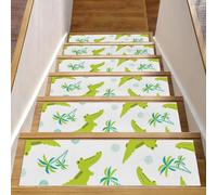 RODAILYCAY Alfombra antideslizante de 8 x 30 pulgadas, paquete de 15 alfombras de seguridad para escaleras, diseño de cocodrilos verdes de dibujos animados, alfombrillas autoadhesivas para niños