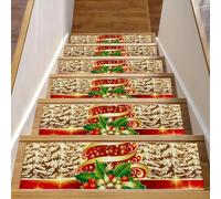 RODAILYCAY Alfombra antideslizante para peldaños de escalera Happy Christmas, paquete de 15 alfombrillas para escalones de madera para interiores, alfombras de paso de escalera con respaldo de TPE